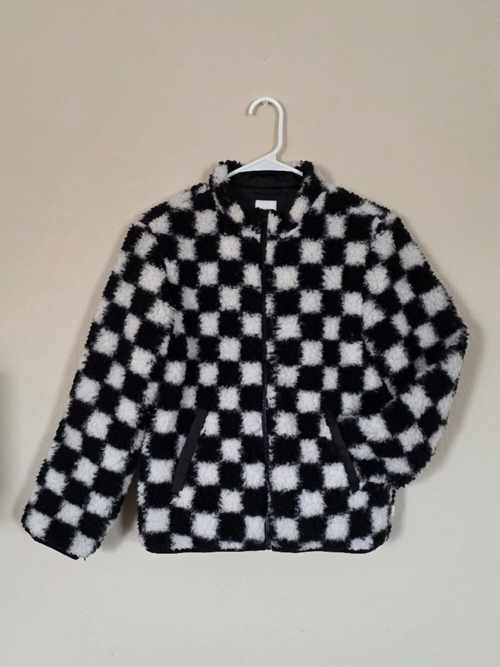 Vans Kids Youth Girls Checkered Checkerboard Zip Up Jacket Sz Large Lined Sherpa